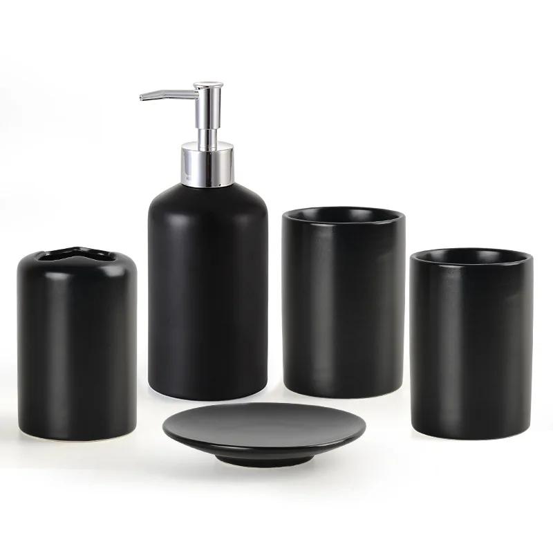 Bathroom Accessory Black with Toothbrush Holder Toothbrush Cup Tumbler Soap Dispenser Soap Dish and Tray