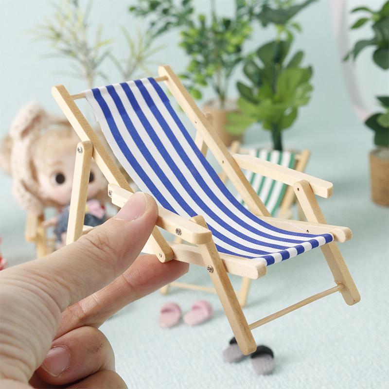 1:12 Dollhouse Mini Foldable Beach Chair Lounge Chair Model Dollhouse Furniture Decoration Micro Scene Construction Props