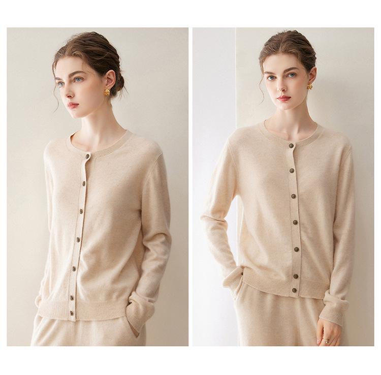 Versatile Autumn/Winter Pure Cashmere Knit Sweater - Warm, Slimming, Round Neck, Long Sleeve
