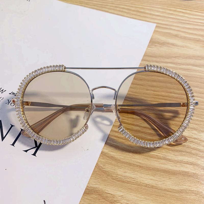 Zircon Oversized Diamond Sunglasses Luxury Round Rhinestones Sun Glasses Women Clear Eyeglasses Shades For Women  Feminino