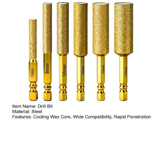 Diamond Tile Drill Bit Set with Cooling Wax Core Drilling Marble Granite Glass Concrete Anti-Slip Hex Shank Tile Drilling Tool