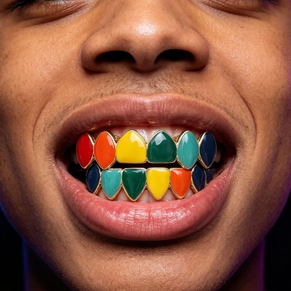 6 Teeth Hip Hop Braces Decoration Exaggerate Design Teeth Grills Colorful Dental Jewelry Rapper