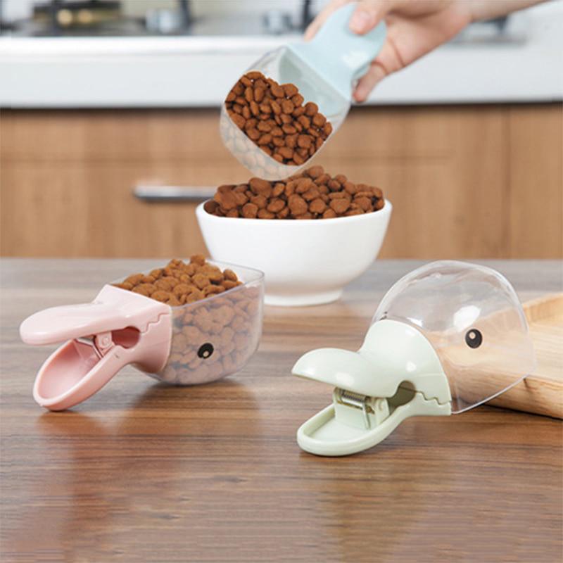 Cute Pet Food Spoon Measuring Cup Multifunction Food Bag Sealing Clip Pet Cat Dog Food Feeding Cup