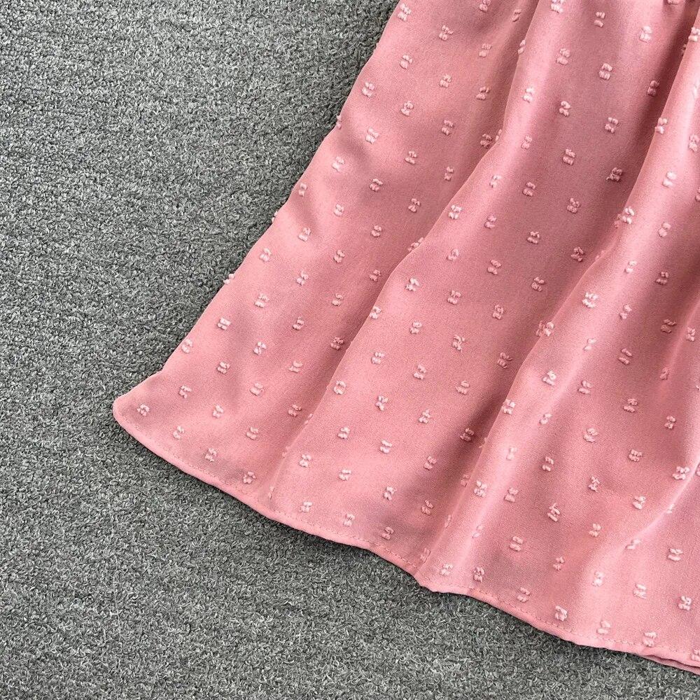 Letnia Polka Dot elegancka sukienka jednoczęściowa damska Vintage dekolt w serek sukienki z latającymi rękawami damska wysoka talia linia A patchworkowa sukienka plażowa 2024 nowość