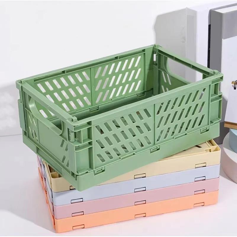 Caja plegable de plástico, caja de almacenamiento plegable, cesta, contenedor de cosméticos de utilidad, soporte de escritorio, uso doméstico, caja de almacenamiento de escritorio escolar
