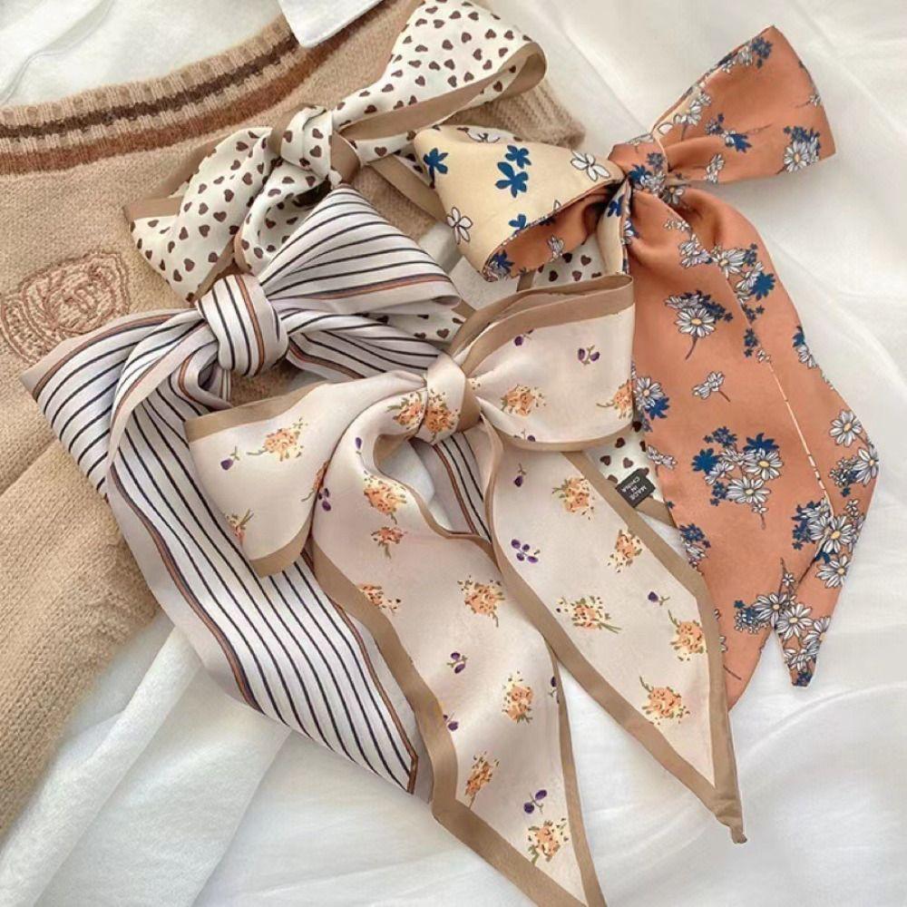 1/4pcs Hair Accessories Skinny Silk Scarf Foulard Ribbon Scarves Bag Wrist Bandana  Women Spring