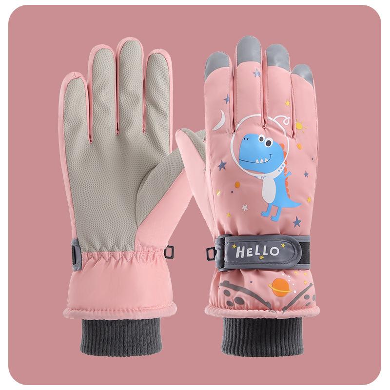 Mănuși de schi pentru copii, iarnă, plus catifea, ecran tactil, călărie, cu cinci degete, antiderapante, rezistente la vânt, pentru copii, elevi, drăguțe, calde