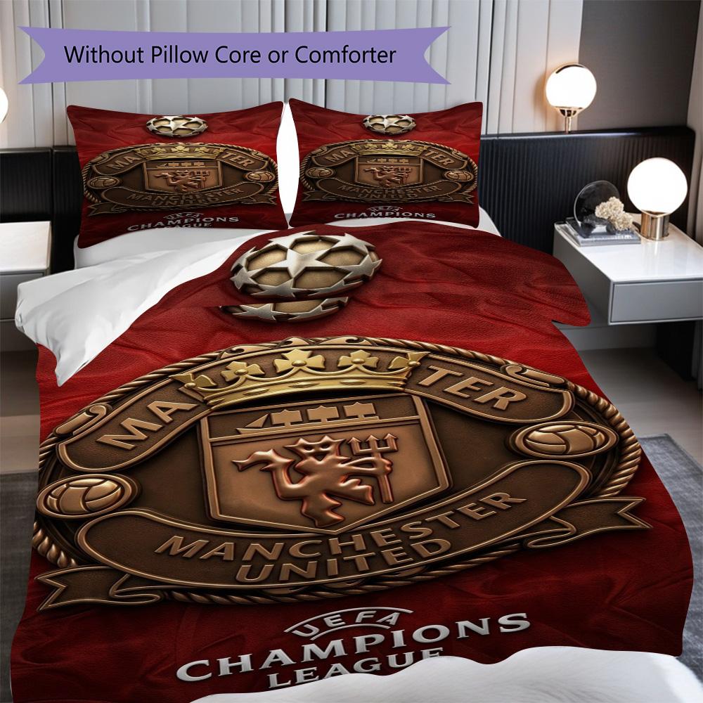 Manchester Emblem Display Bedding (1 * duvet cover + 2 * pillowcase, without core) 2D Flat Bedding set Christmas birthday gift