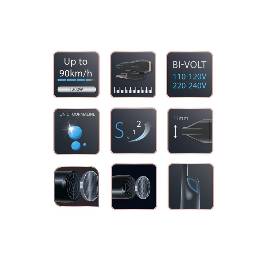 Tefal HV1721 Ultrakompakter Reise-Mini-Haartrockner, leistungsstark, schnell, 2 Geschwindigkeiten, 1200 W, Weiß