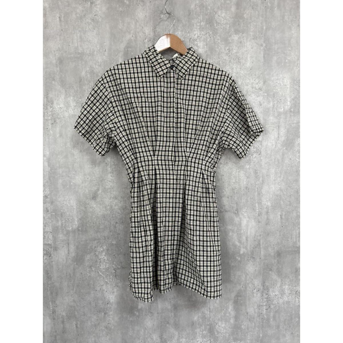 MOUSSY plaid short sleeve waist tuck mini dress dress size2/black x beige Ladies