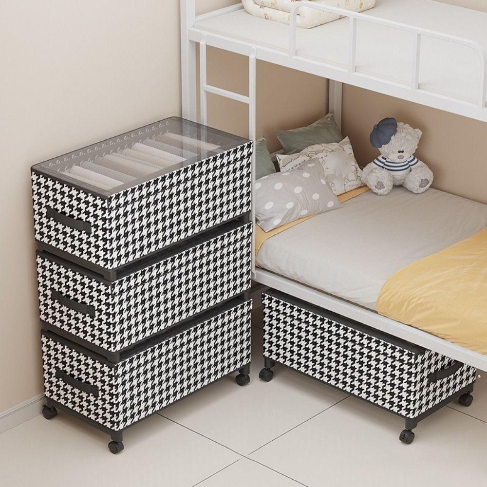 Space Saving Mobile Under Bed Organizer Large Capacity Transparent Cover Storage Box  for Home