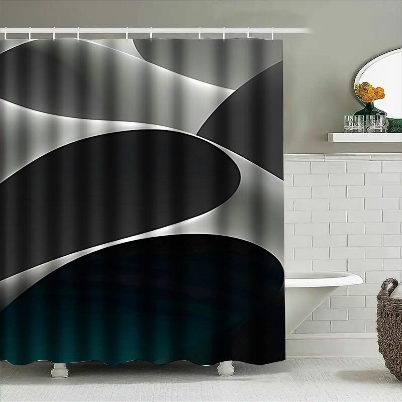 Modern Bathroom Decorstylish Black White Shower Curtain With Gradient Dark Blue Design For Bathtub Perfect Home Improvement Addi