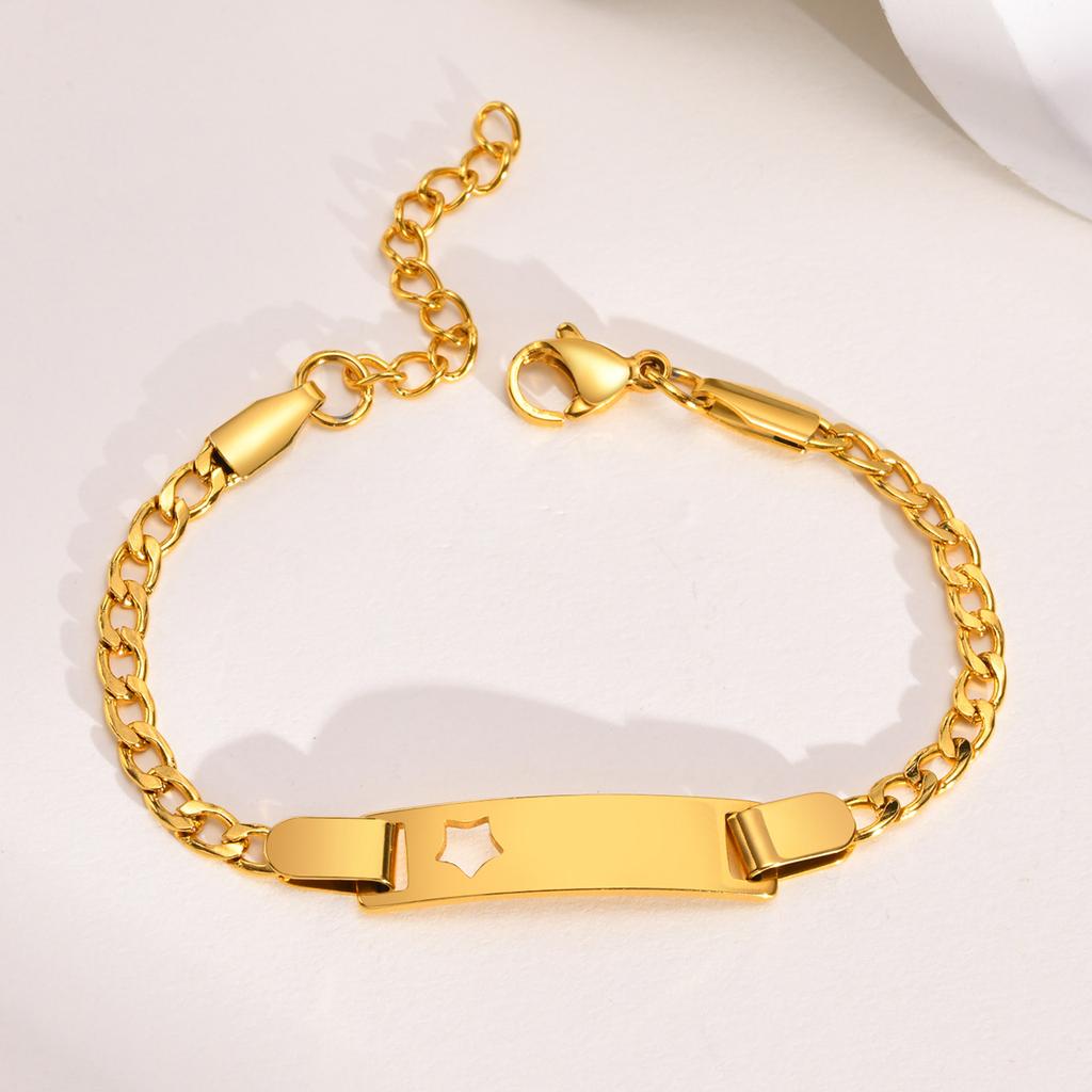 Free Engraving Custom Name ID Bracelet, Stainless Steel Charm Cuban Link Chain Bracelet For Gilrs Boys