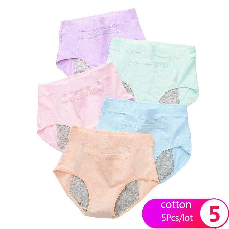 LANGSHA 5Pcs / set Perdite A prova di perdite Mutan mutandine mestruali  Donne Allargare i pantaloni del periodo fisiologico Biancheria intima  Ragazze Slip morbidi in cotone acquista in modo economico — spedizione