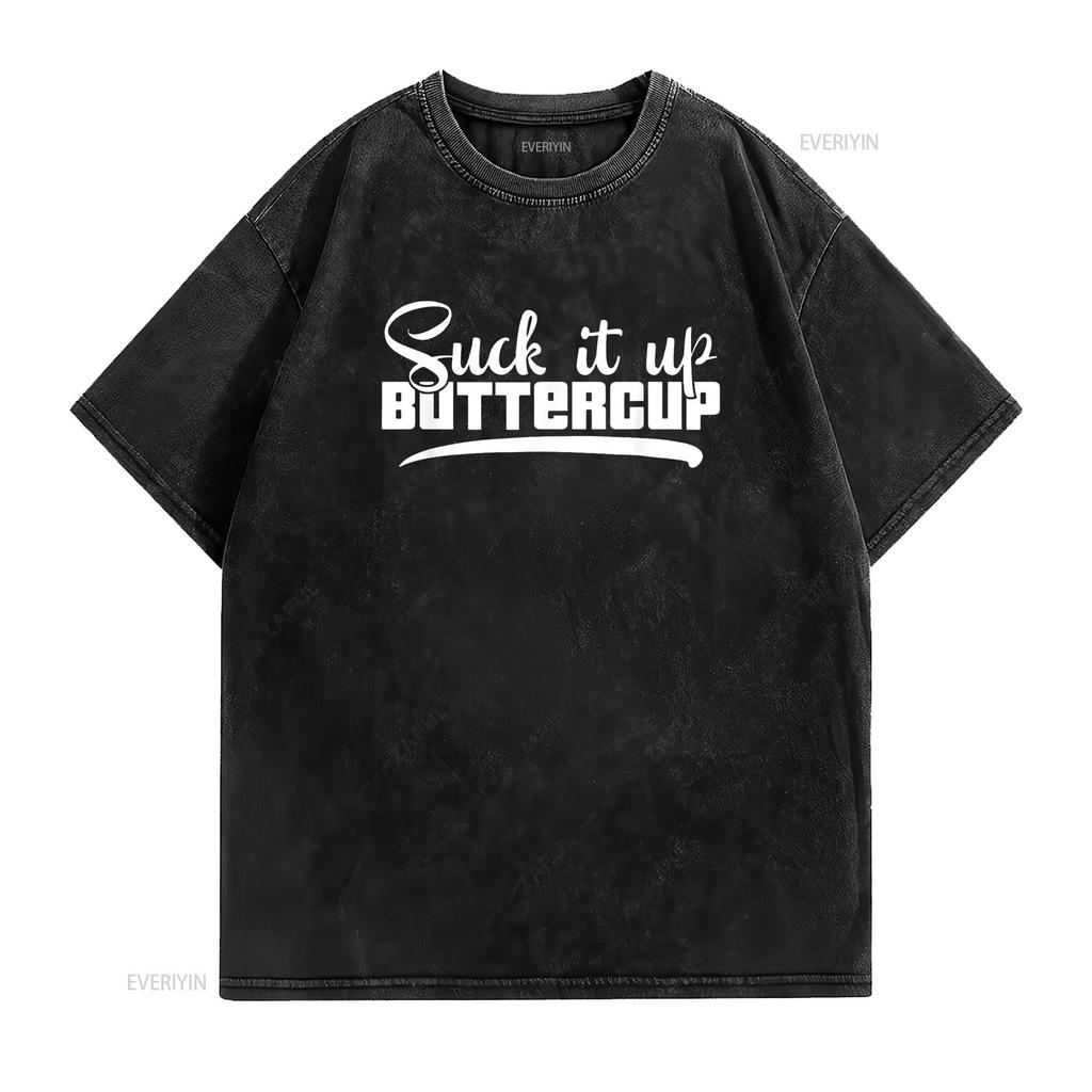 Womens Suck It Up Buttercup Motivational Workout Fitness T Shirt Black 2XL Vintage Washed Breathable Designer Clothes