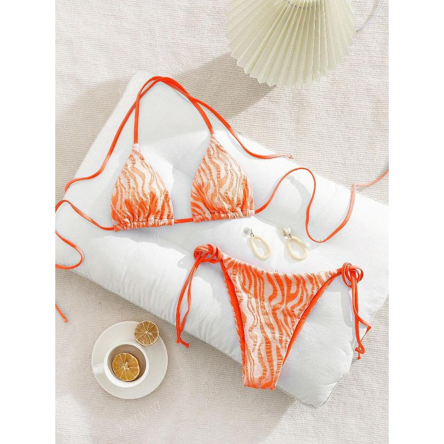 Dámský bikiny set s vázáním na straně, plavky s vodním vzorem 0901