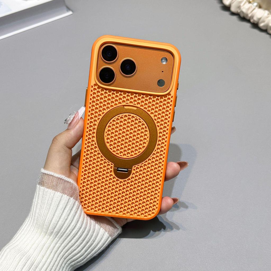 Apple 17 Pro Max Net Heat Dissipation Phone Case with 360° Rotating Stand & Magnetic Charging Cover for 16 Pro