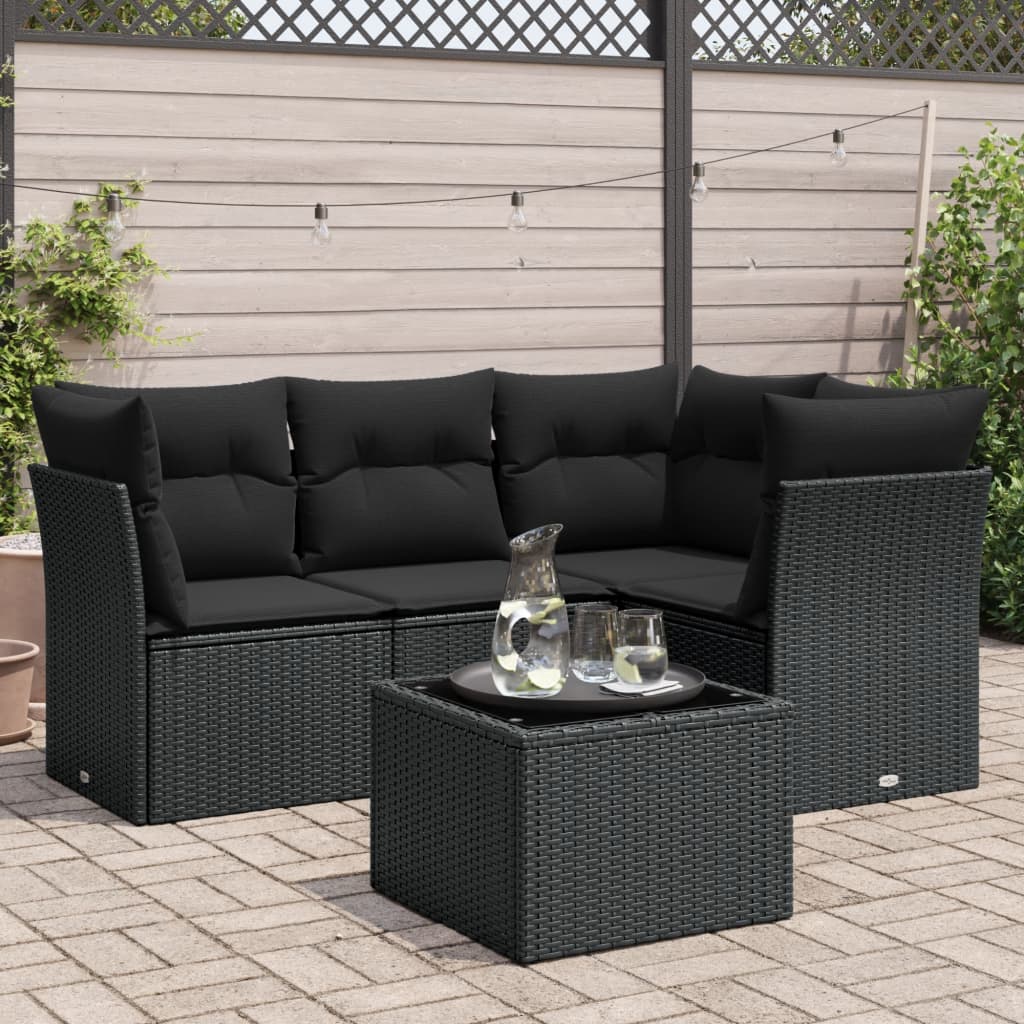 Vidaxl 5-Cz. Garden Lounge Set, Cushions, Black PE Rattan