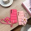 Ins Sunflower Down Jacket Lanyard Case for Samsung Galaxy S25 S24 Ultra S23 S22 Plus A55 A56 A16 A54 A35 A15 Wrist Strap Cover