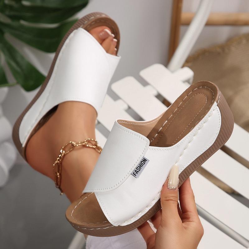 Summer new slope heel slippers fashion fish mouth cool slippers wear light beach women s spot cool slippers 36