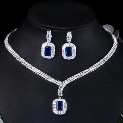 Copper Electroplated Platinum Zircon Earrings Necklace Set, Jewelry Dinner Wedding Accessories