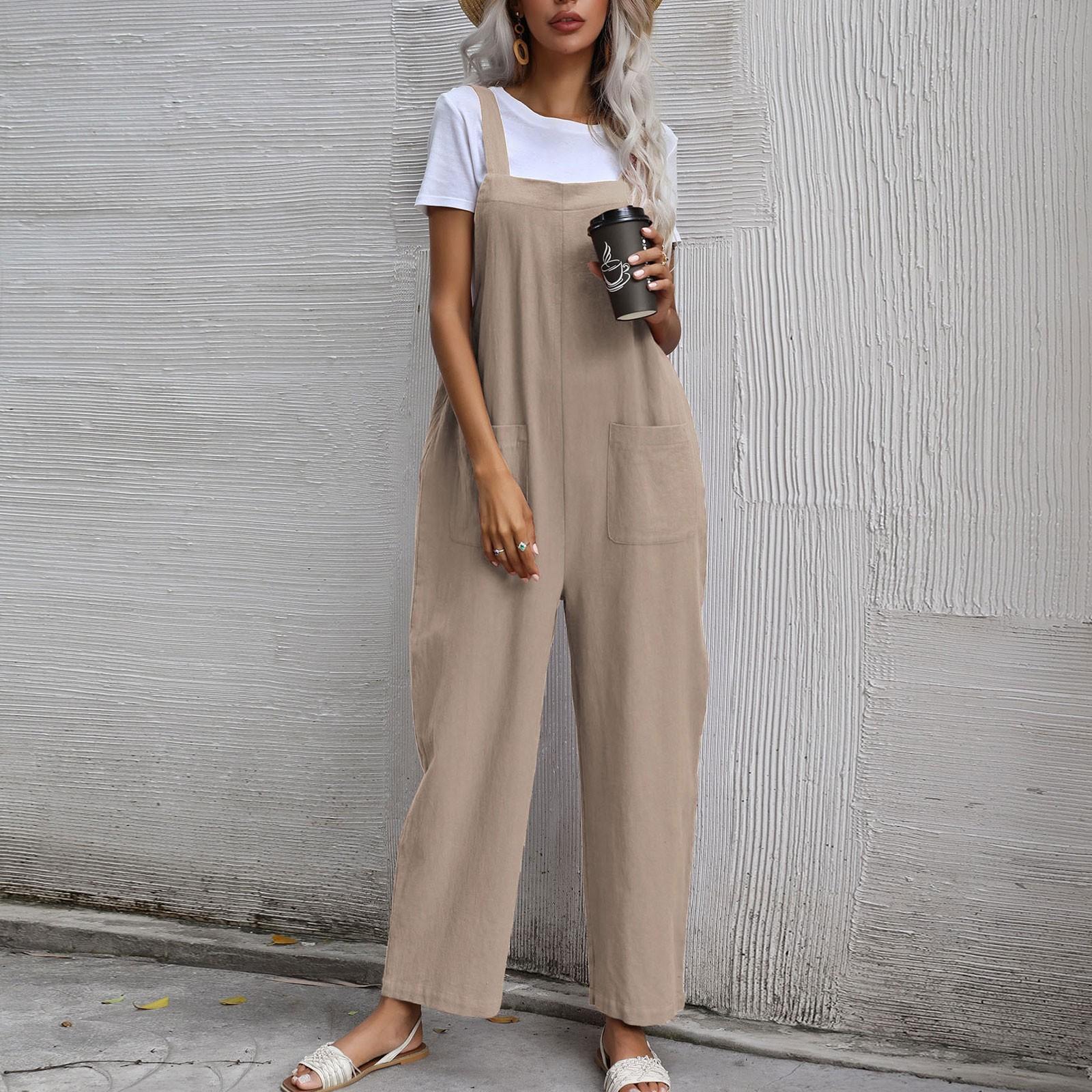 

Женский весенне-летний карманный повседневный свободный винтажный хлопковый льняной комбинезон с плечевым ремнем