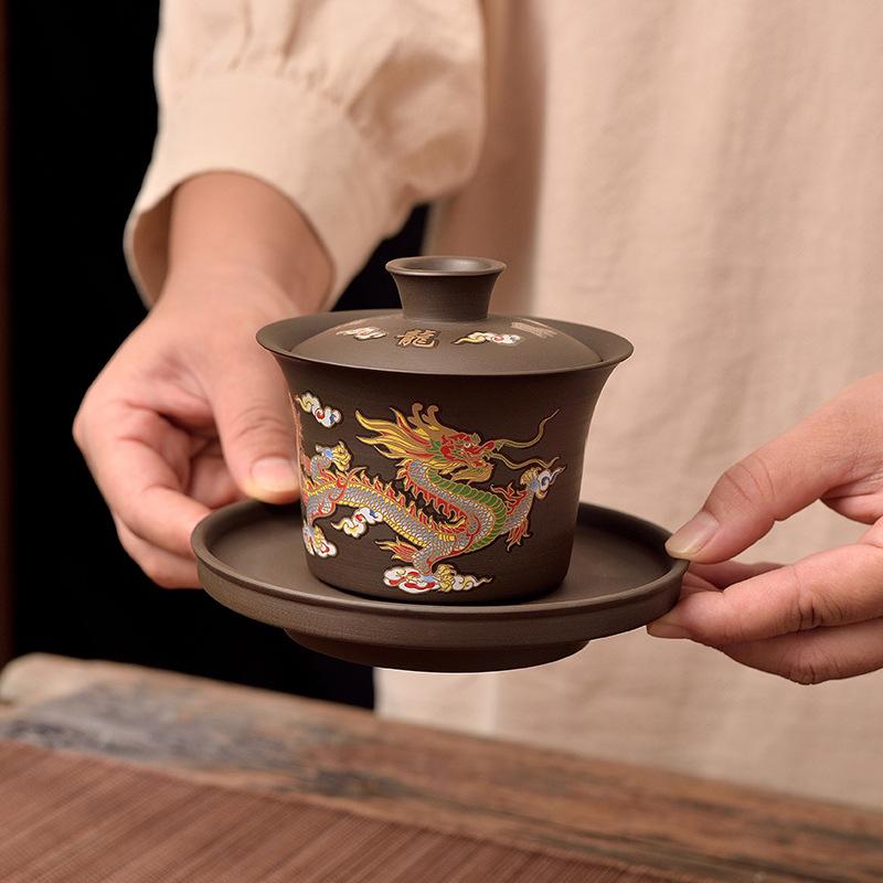 

Большой чайник Сиши Фэнмин меняет цвет при нагревании, чайник из фиолетовой глины, квадратный чайник с драконом и фениксом с корицей, заварник для чая, набор для чая кунг-фу