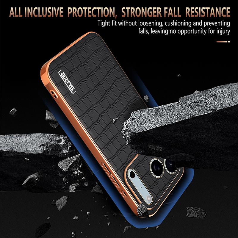 Luxury Skin Feel Crocodile Pattern Electroplated Frame Phone Case for iPhone 17 Pro Max 16 Plus 15 14 13 12 Shockproof Cover