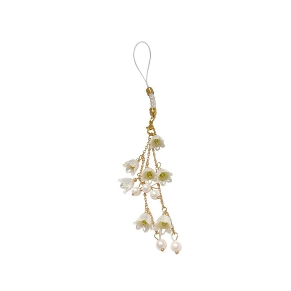 

Pearl Flower Pendant Elegant Tassel Keychain Fashion Flower Cluster Keychain Gifts белый