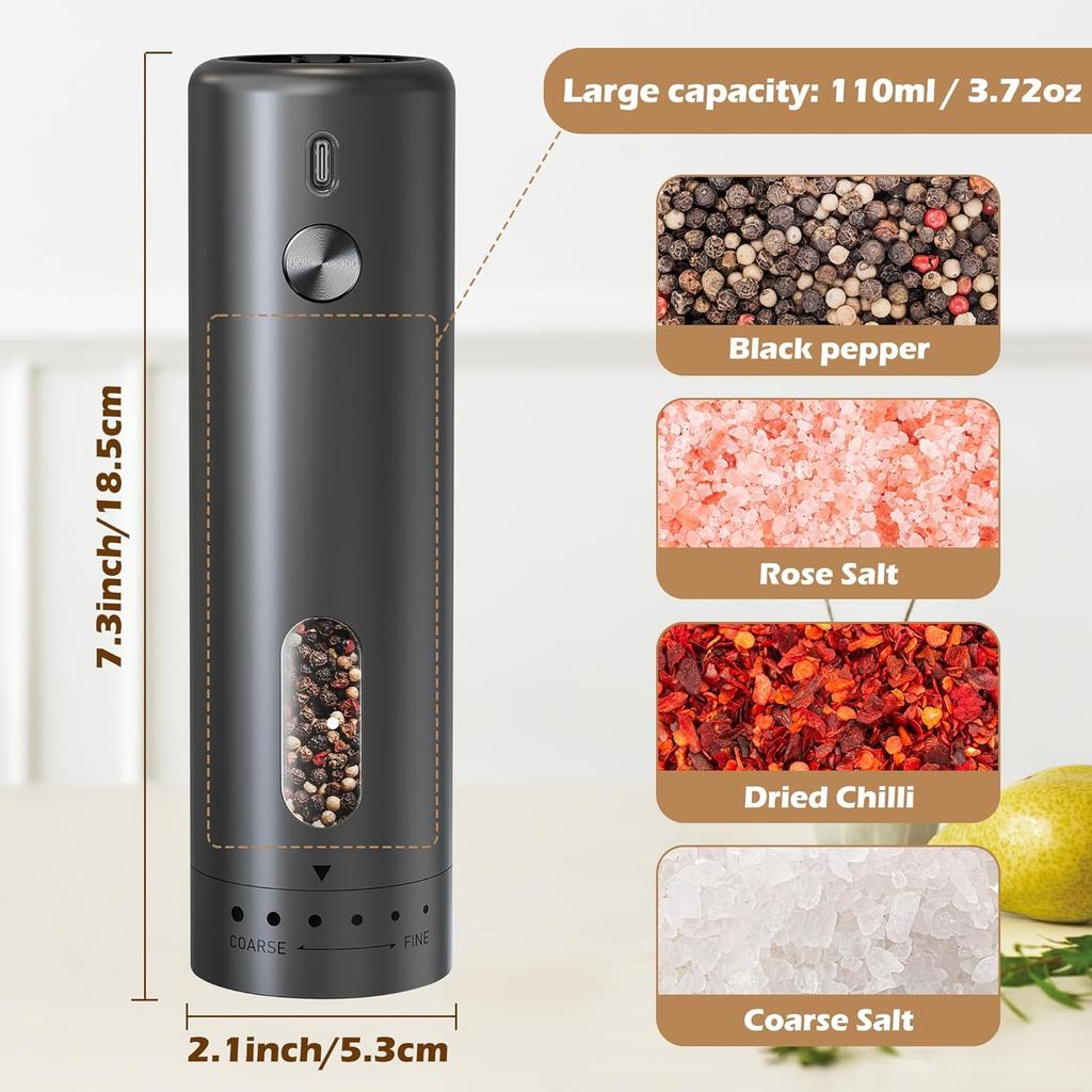 New Upgraded Electric Pepper Grinder External Adjustable Salt and Pepper Grinder Set USB Rechargeable Automatic Refillable Mills