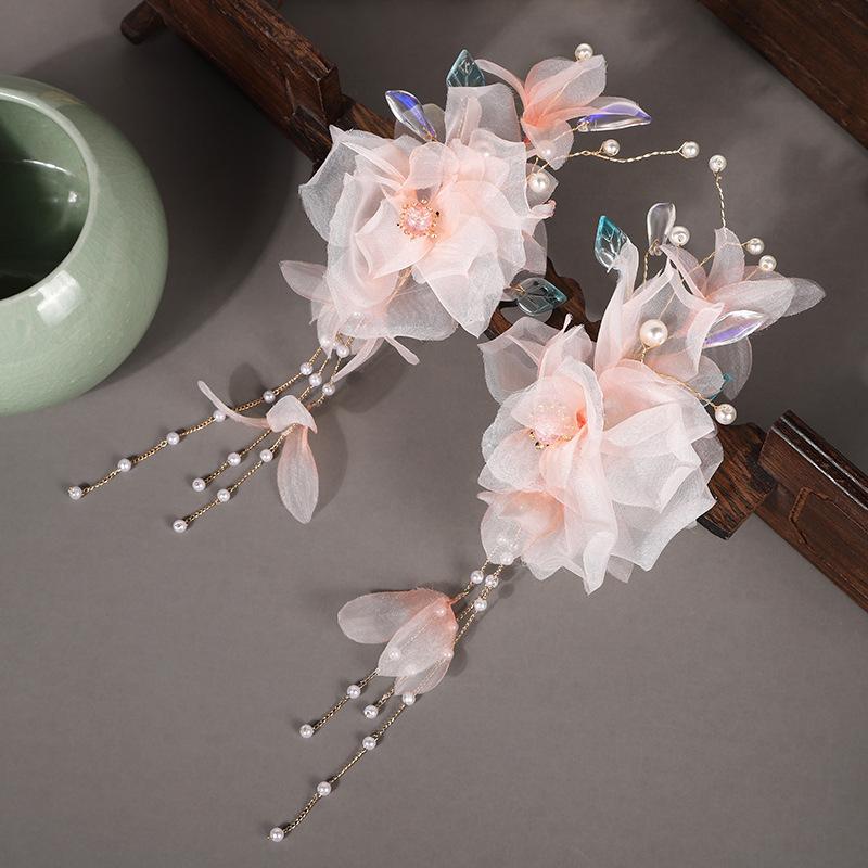 Flower Hair Clips Forks Chinese Hanfu Hair Accessories for Women Hairpin Fork Handmade Vintage Wedding Hair Jewelry Retro Crowns for Girl and Women