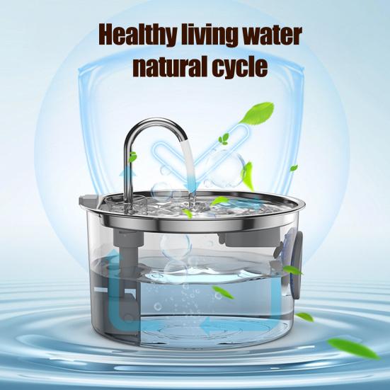 3.2L Pet Water Fountain Stainless Steel Automatic Water Dispenser Cat Water Fountain with Clear Window Quadruple