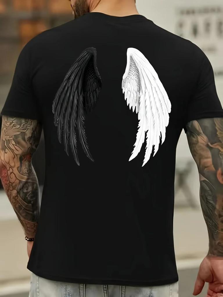 New Hot Selling Unisexs Loose Comfortable Breathable Round Neck Tshirt With Angel Wing Print Pattern