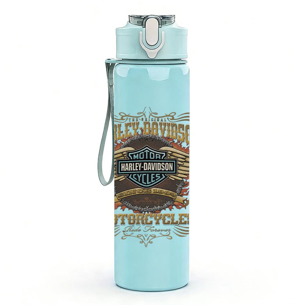 1PC Vintage ornate western crest print 750ml colorful plastic sports water bottle leakproof pop up lid with straw for outdoor work home use