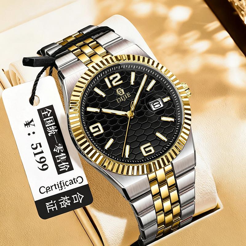 Orologio da polso meccanico completamente automatico autentico in acciaio inossidabile, lancette luminose, data, resistenza all'acqua 10m, diretto dalla fabbrica