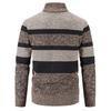 Men's Thickened Velvet Stand Collar Color Block Knit Cardigan Sweater Jacket for Autumn/Winter