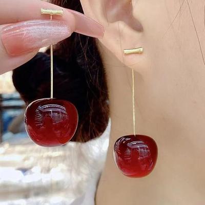 1 Pair  Trendy Small Fresh Sweet Lovely Cherries Earrings Pendant Fruit Earrings Red Cherry Earrings Charm Jewelry