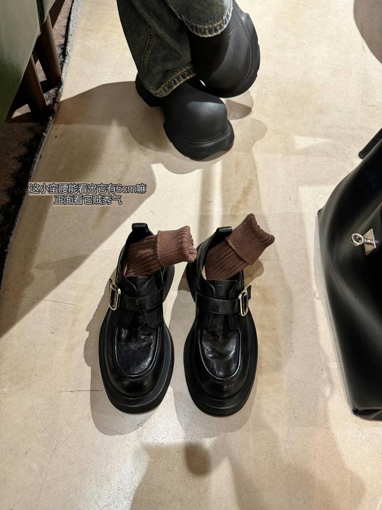 Sheepskin washed leather round head British one-pedal small leather shoes women's muffin single shoes platform lazy retro loafers