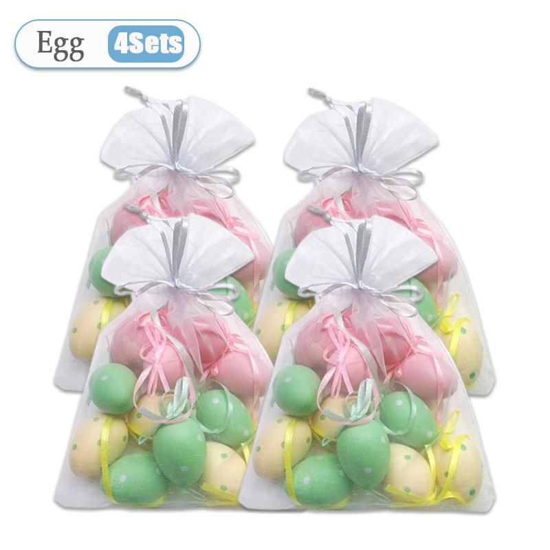 1-6Sets 12Pcs Mini Easter Decorations Eggs Hanging Ornaments Colorful for Easter Tree Basket Decor Party Favors Supplies Home