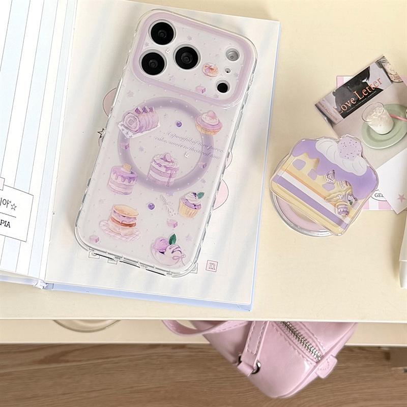 Korean Taro Paste Dessert Magnetic Stand iPhone Case for 17/16 Pro Max/15/14 - Girly Design