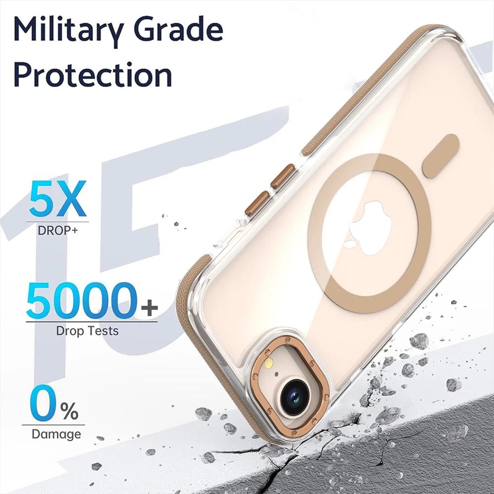 Luxury Magnetic Clear Case for 16E For Magsafe Wireless Charge Shockproof Transparent Cover for 16 15 Pro Max Plus