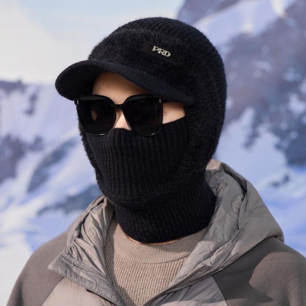 Cold Proof Brimmed Knitted Balaclava Polyester Fleece Lined Winter Knit Balaclava For Men