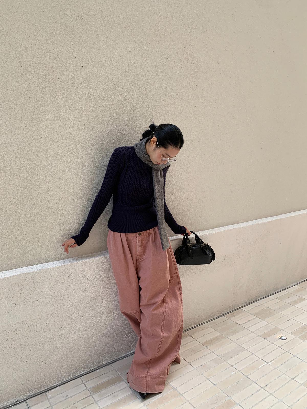 

[9hour] Design-Forward Low-Rise Curved-Leg Jeans for Women: 2025 Autumn/Winter Wide-Leg Balloon Pants Style LQ1399 XL рожевий