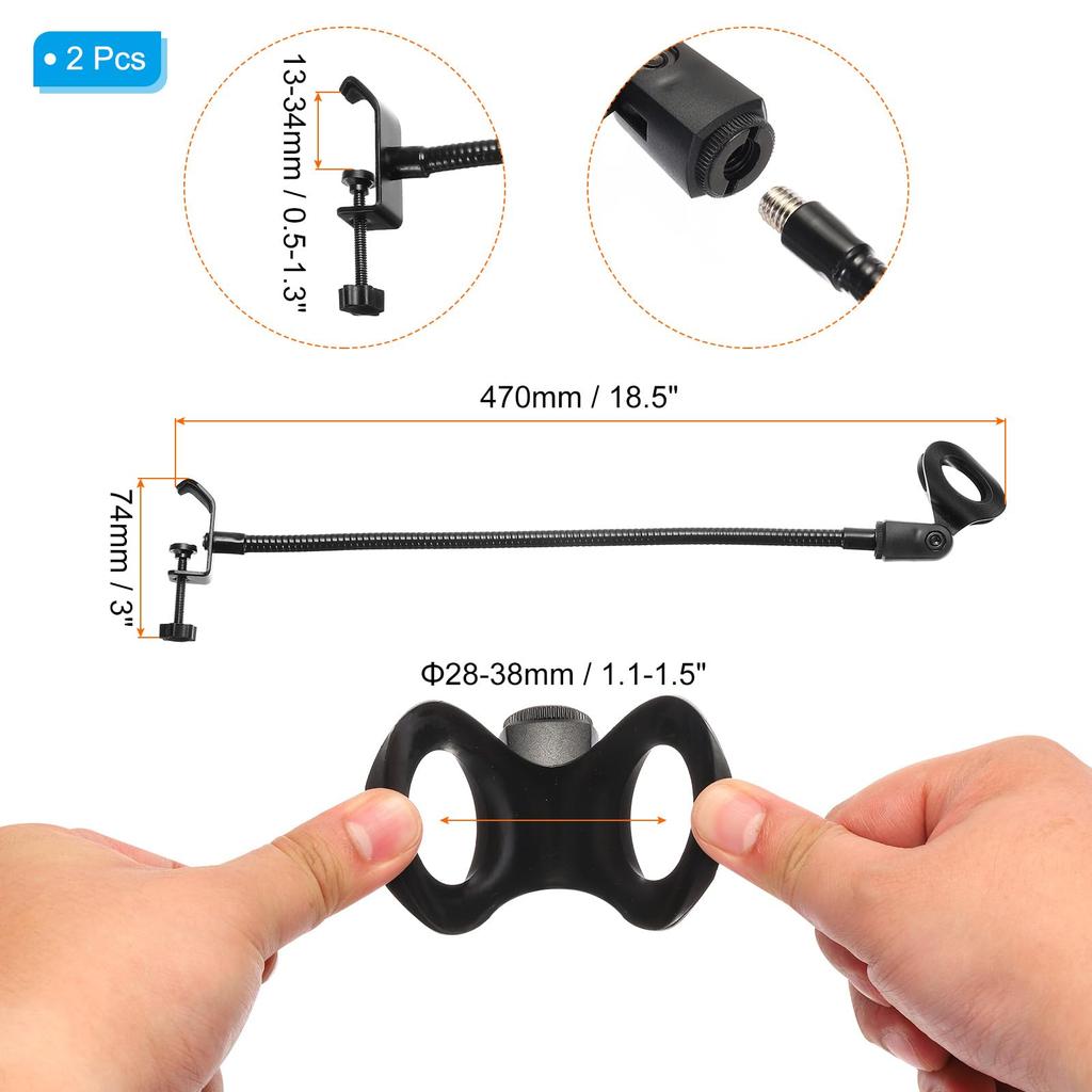 PATIKIL 18.5" Gooseneck Desk Microphone Stand with Clip, Flexible Arm, Desktop Microphone Stand, 2-Piece Set for Singing and Speech, 38" to 58"