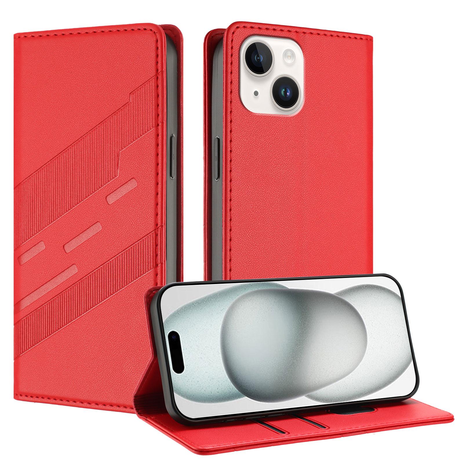 

For iPhone 15 Phone Cases Punk Style Imprinted Wallet Stand Leather Cover Red