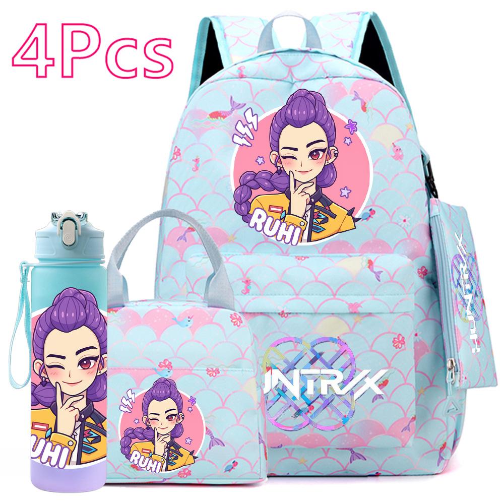 4-teiliges/Set K-POP Bedruckter Rucksack Große Kapazität Schultasche Handtasche Etui Tasche mit 750 ml Wasserflasche Junge Mädchen Schultasche wasserdicht Reisetasche Mochila