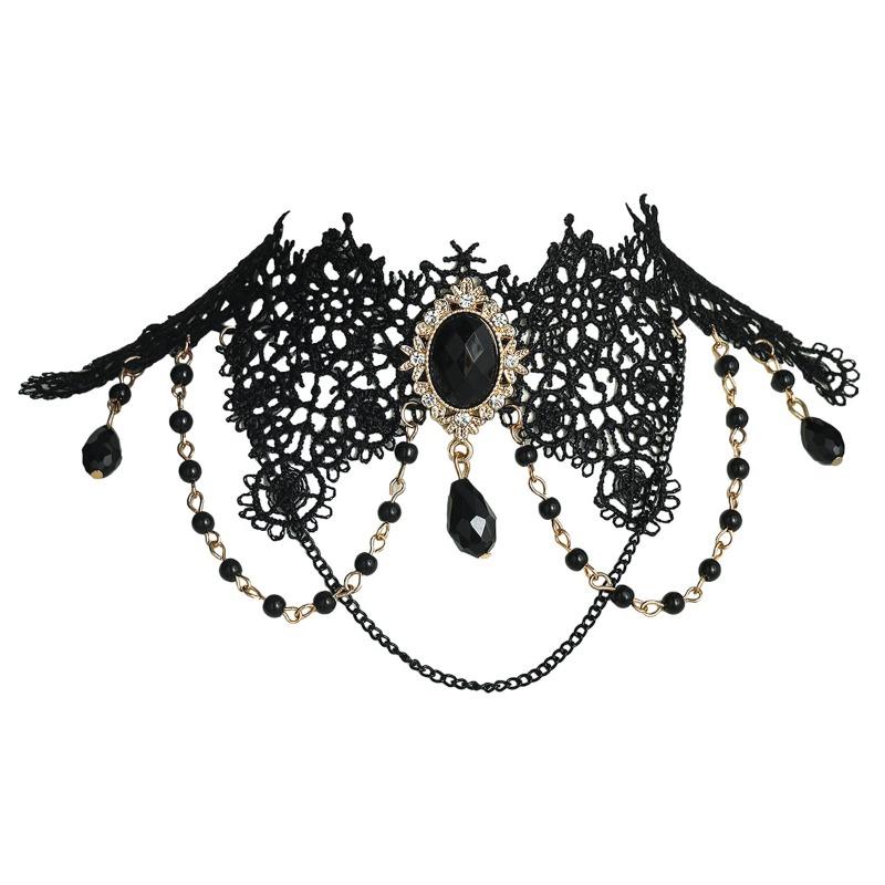 Übertriebene Schwarze Kristallspitze Halskette Damen, Trendige Personalisierte Schlüsselbeinkette