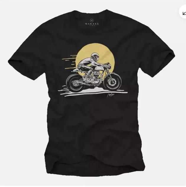 Men’s Black Motorcycle Tee – Double Sided Print Vintage Racer Grand Continental