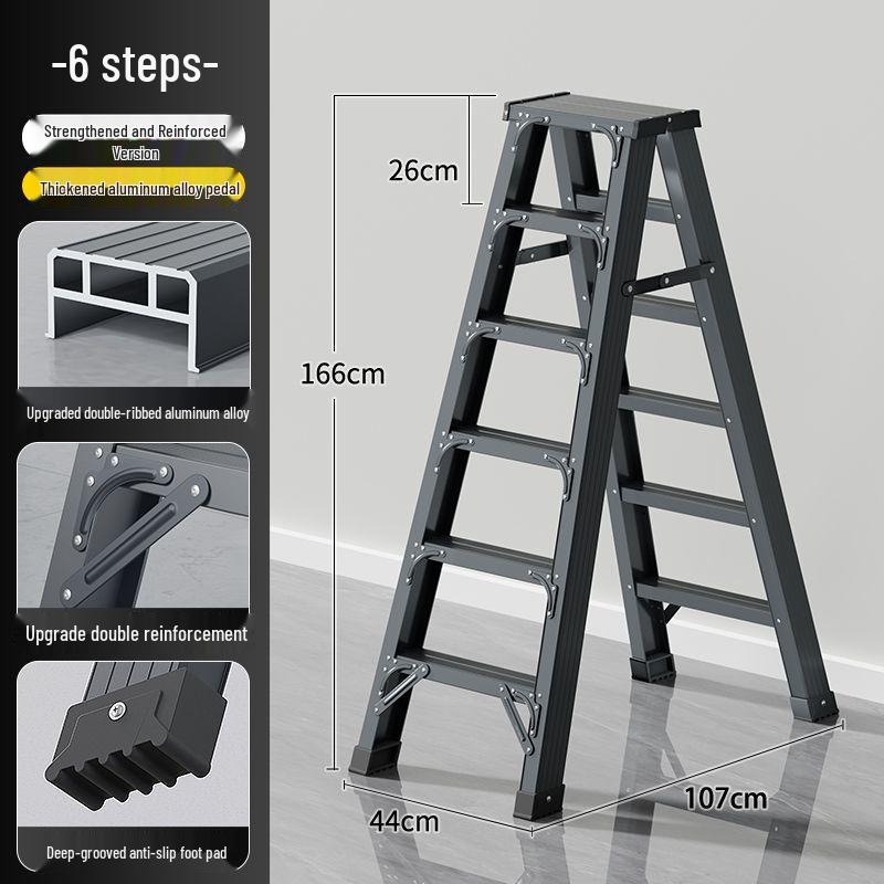 Heavy-Duty Aluminum Folding Ladder: Indoor/Outdoor Telescopic, Double-Sided, Portable.