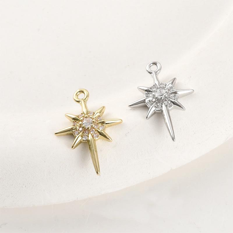 14k Gold-Plated Star Cross Diamond Pendant for DIY Jewelry